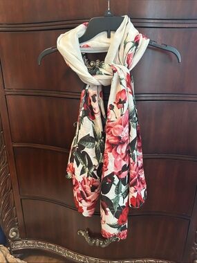 Studio Floral Wrap Scarf - Cream, Pink, Red, Green